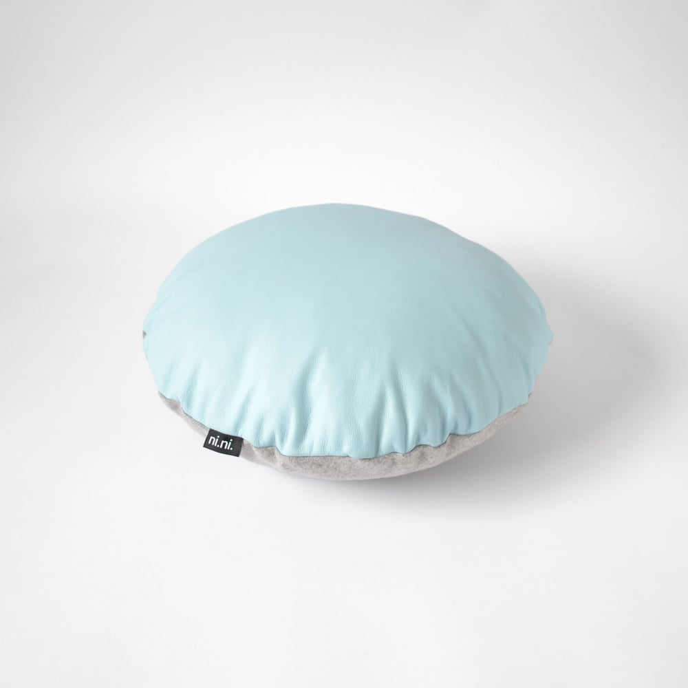 Image of Leather Roundie Cushion Cover - Baby Blue