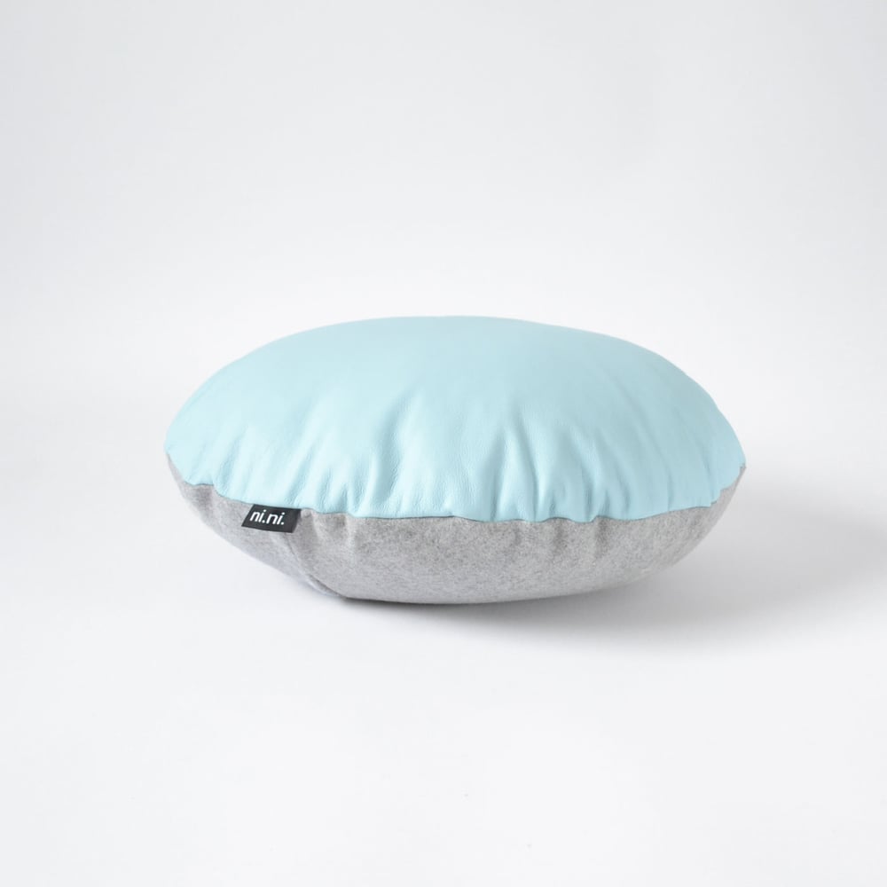 Image of Leather Roundie Cushion Cover - Baby Blue