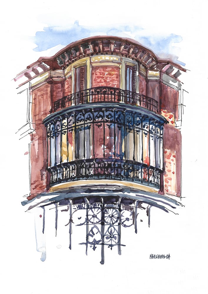 Image of Balcony - Madrid, Spain | Watercolor | Urban Sketching | Acuarela