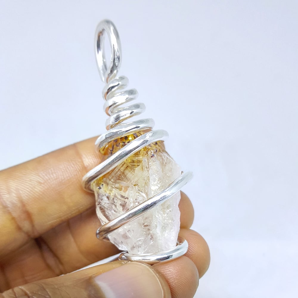 Image of Silver Wrapped Citrine Necklace