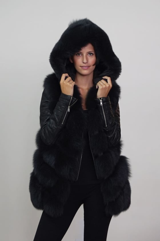 Image of Helma Smoke Hooded Fox Fur Gilet