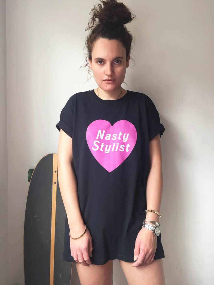 Image of Nasty Stylist 90s logo T-shirt.