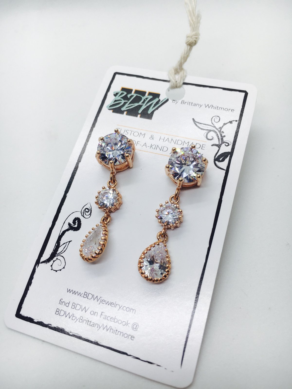 Image of Rose gold and CZ graduated teardrop earrings