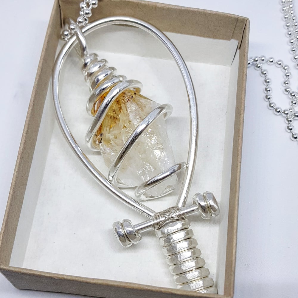 Image of Fully Wrapped .999 Solid Fine Silver (99% Pure) Citrine Ankh