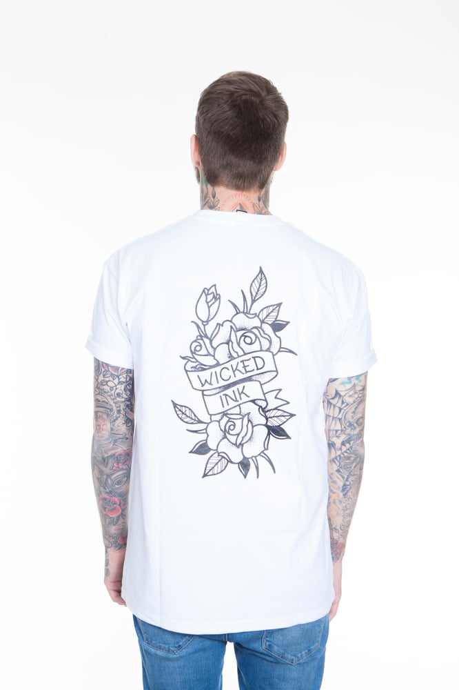 Image of Mens White New School Rose T- Shirt