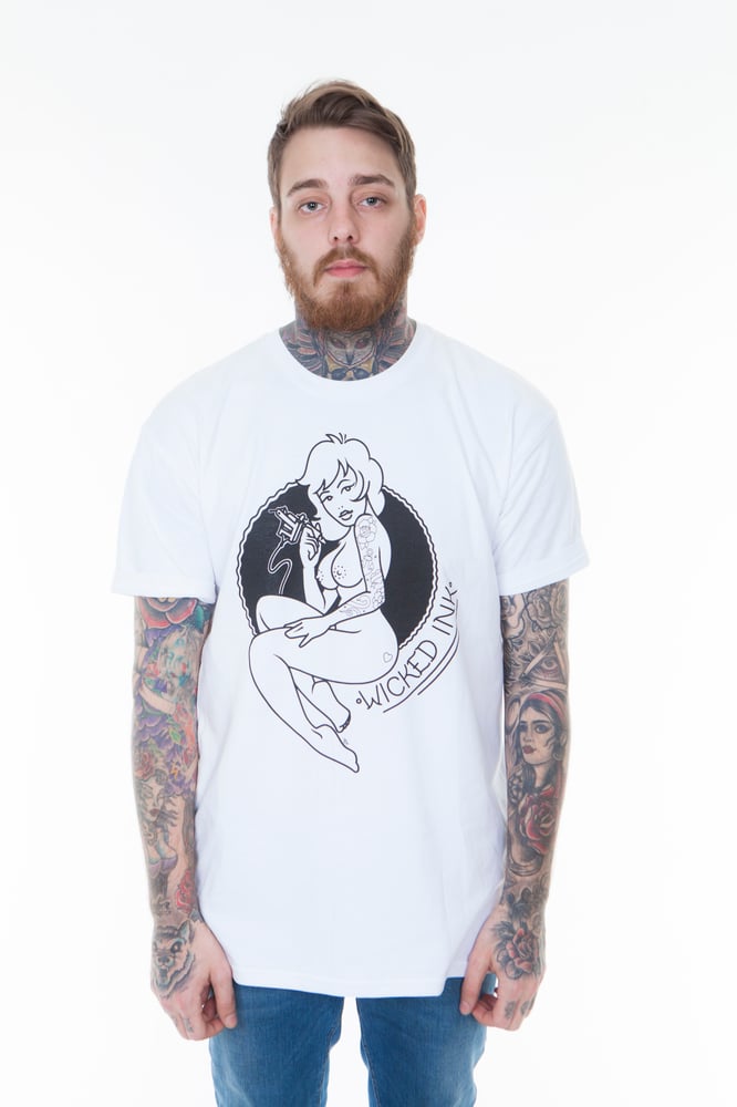 Image of Mens White Cheeky Pinup T-Shirt