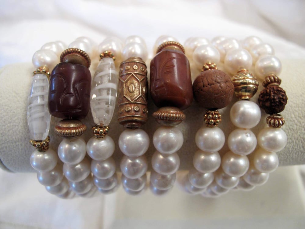 Image of Vintage Amulet & Pearl Bracelets