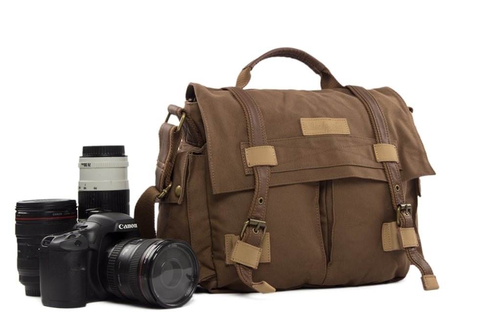 Image of Waxed Canvas DSLR Camera Bag, Messenger Bag, Diaper Bag BBK-3