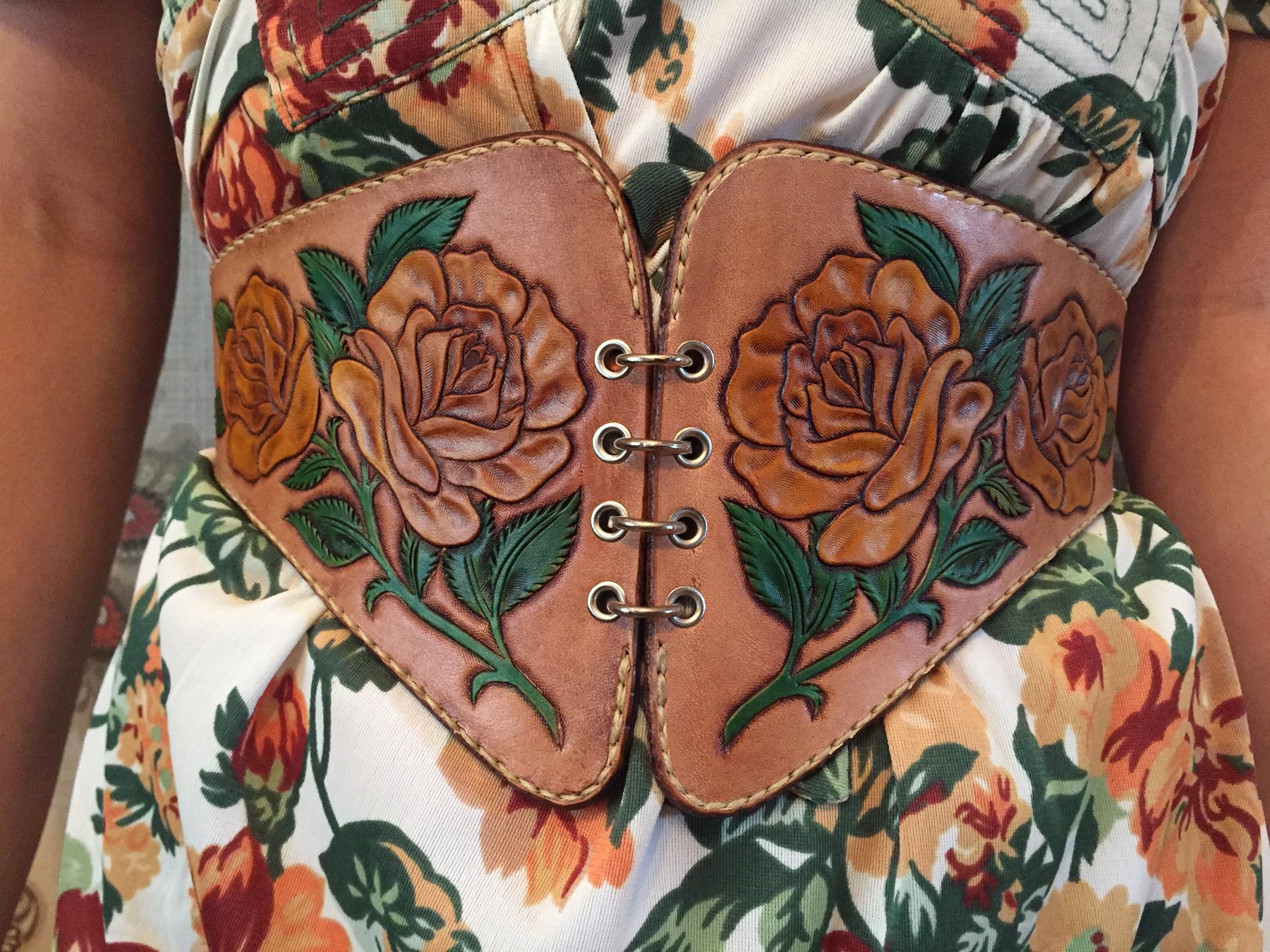 A leather corset belt with labradorite inlay that I've made! Hope you are  all having a wonderful day! : r/WitchesVsPatriarchy