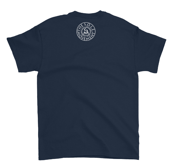The S.O.L.E. Movement Unisex White Word Art Tee in Navy ...