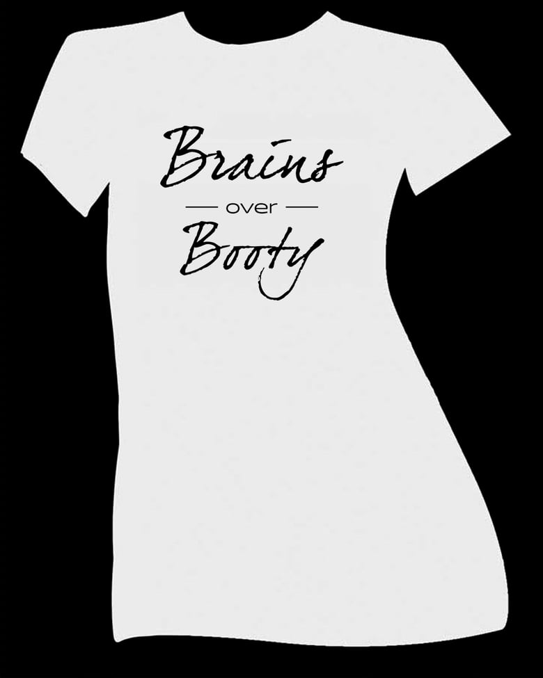 Image of Brains-Over-Booty Fitted Crew Neck Tee (White)