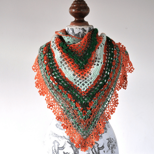 Image of PATTERN ONLY (PDF File) - Triangular Crochet Shawl In Gypsy Style with beautiful ruffled edging, tri