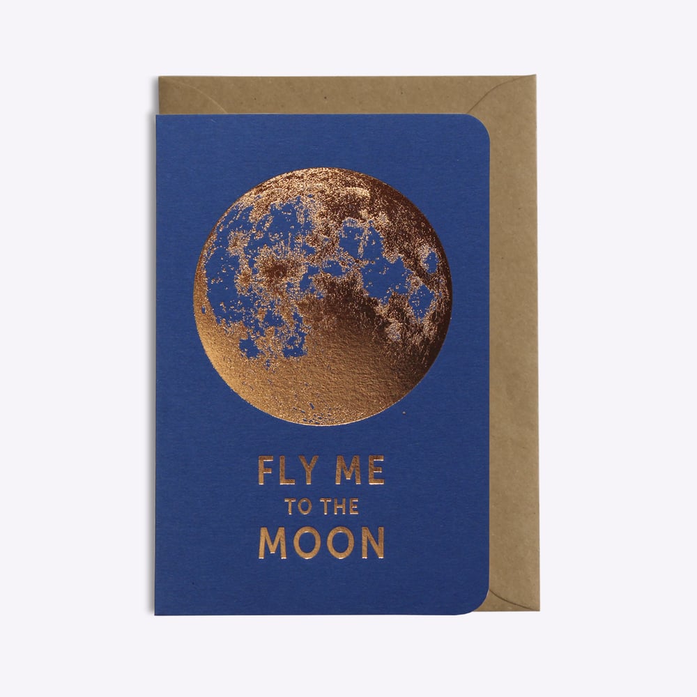 Image of CARTE FLY ME TO THE MOON BLEU SAPHIR