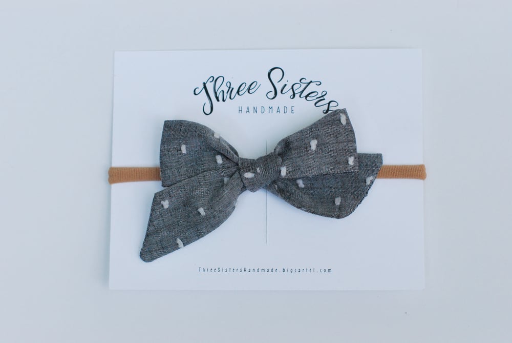 Image of Hand-tied Mini Bow in Chambray Dot