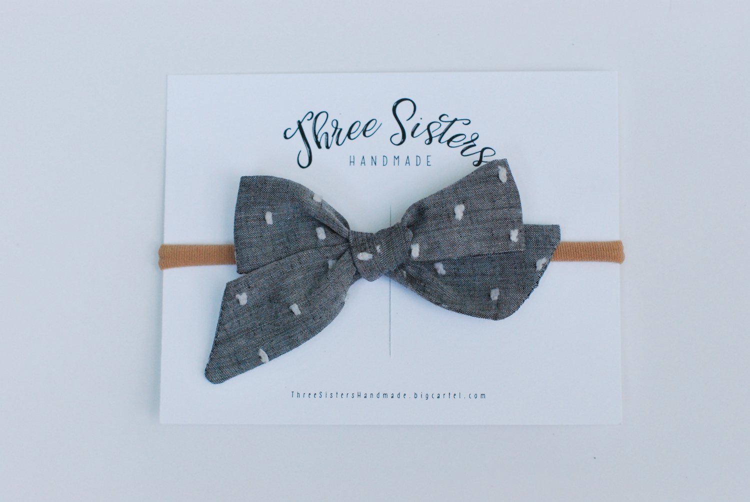 Image of Hand-tied Mini Bow in Chambray Dot