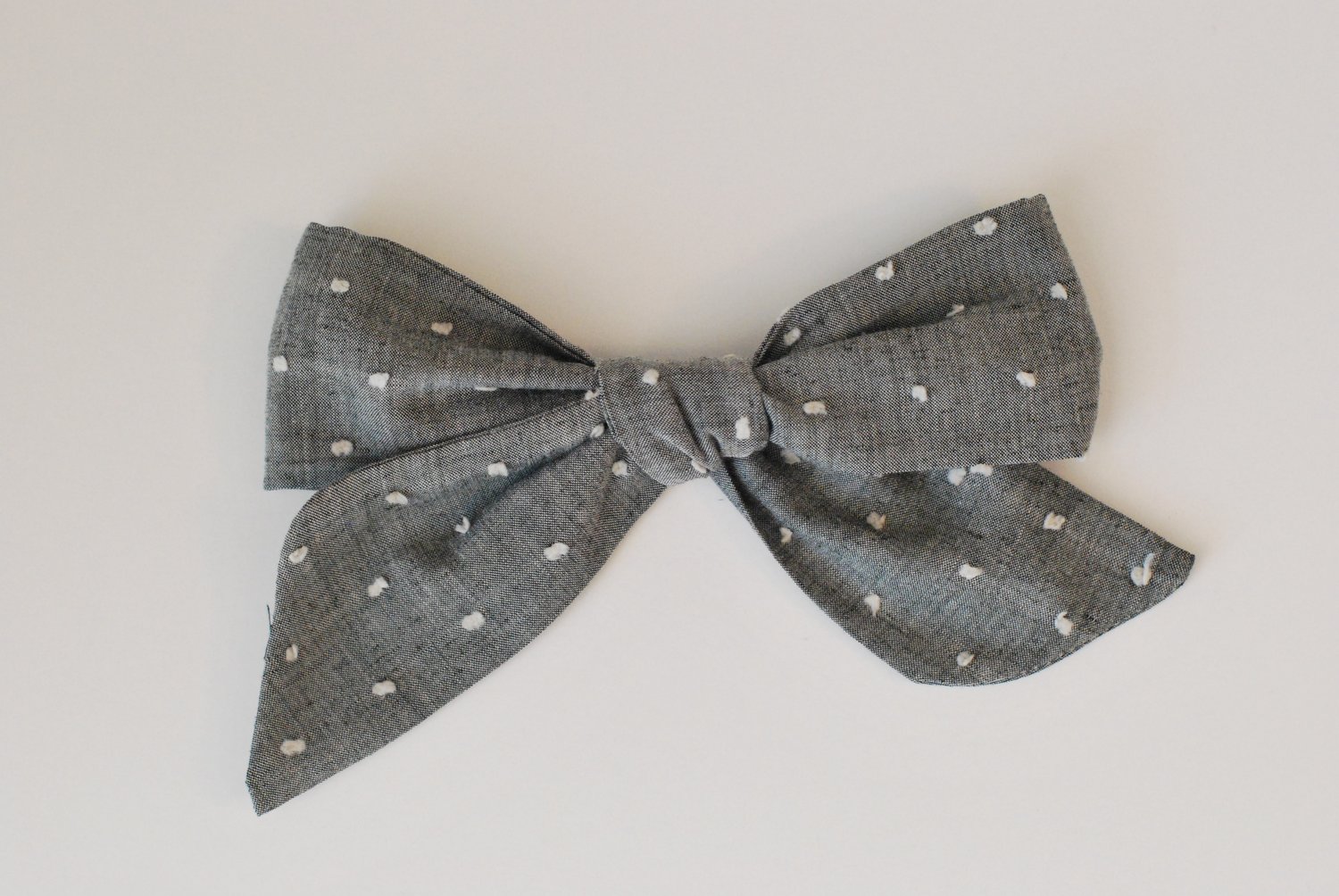Image of Hand-tied Oversized Bow in Chambray Dot