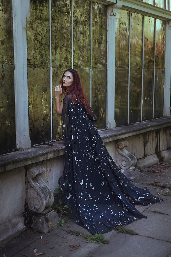 Image of Black Stars & Moons Chiffon Cloak