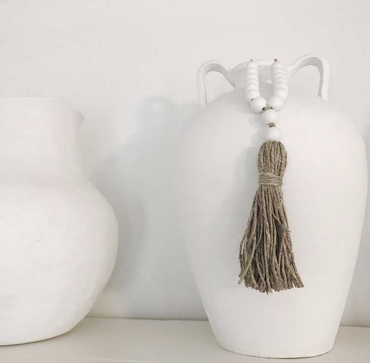 Image of MINI LOVE BEADS - white beads natural hemp tassel