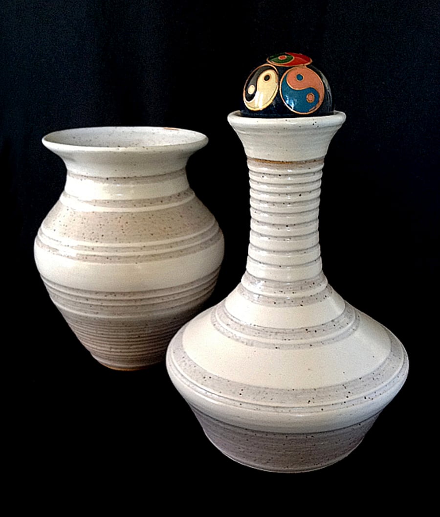 Image of Set of White Striped Vases