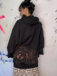 Image 5 of “BAD BEETLE” CUSTOM BLEACH PAINTED ZIP UP HOODIE XL