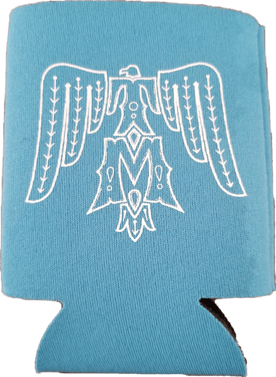 Image of Turquoise koozie with double sided white lettering