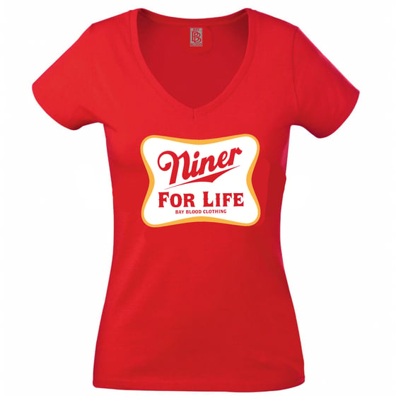 Image of Woman's Vneck NINER FOR LIFE (red)
