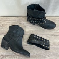 Image 6 of CIRCLE G two in one distressed black studded round tie ankle boots