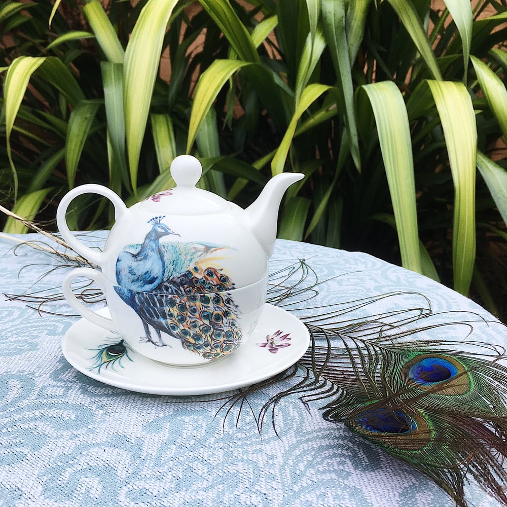 Image of Illustrated Peacock Tea For One