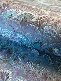 Image 3 of Marbled Paper #93 - 'Blues Peacock' design on blue-turquoise paper