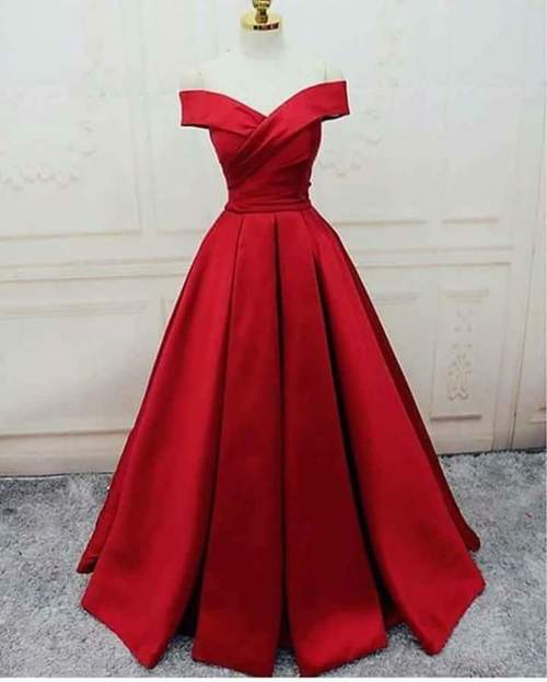 Red Satin Off Shoulder Floor Length Prom Dress 2018, Gorgeous Prom Gowns, Red Party Dresses