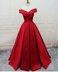 Image 1 of Red Satin Off Shoulder Floor Length Prom Dress 2018, Gorgeous Prom Gowns, Red Party Dresses