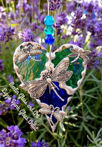 Image 5 of Blue/green Dragonfly trio heart - Made to order - 3 wks uk delivery