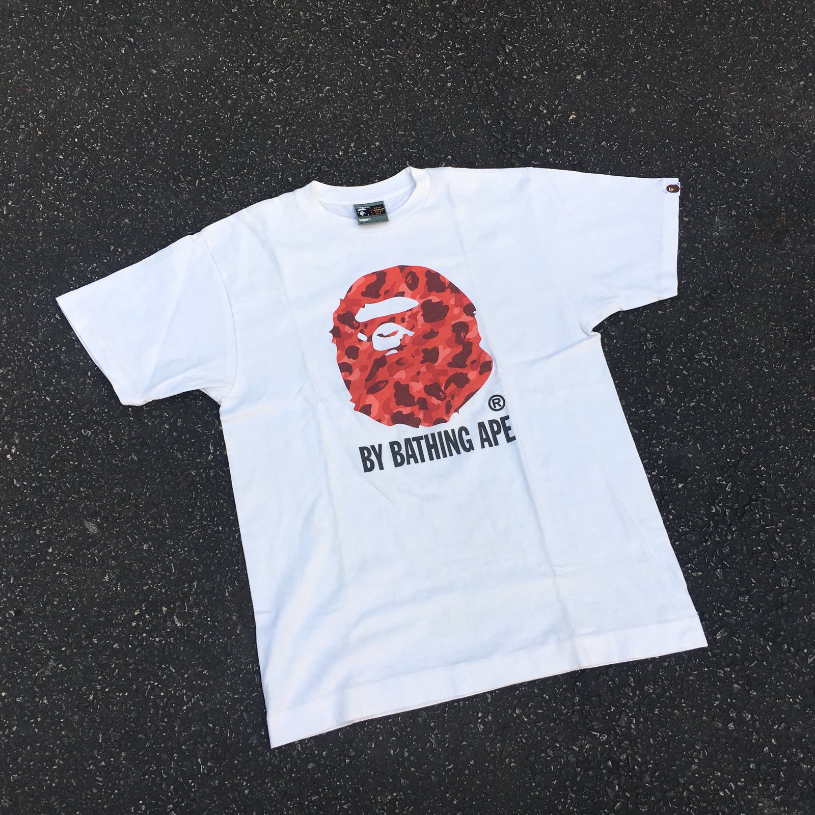 Red best sale bape shirt