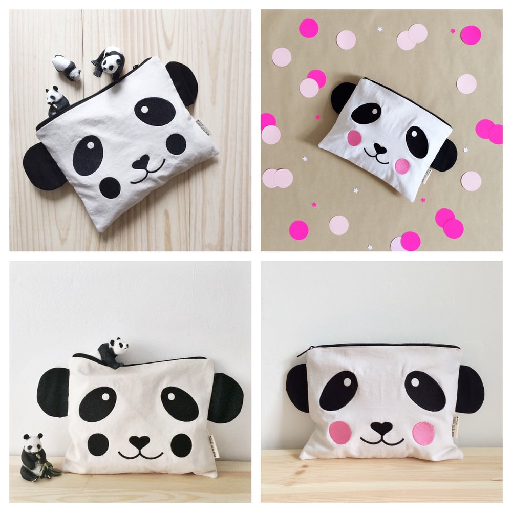 Image of Pochette brodée  "Panda"  (format Ipad) noir ou rose