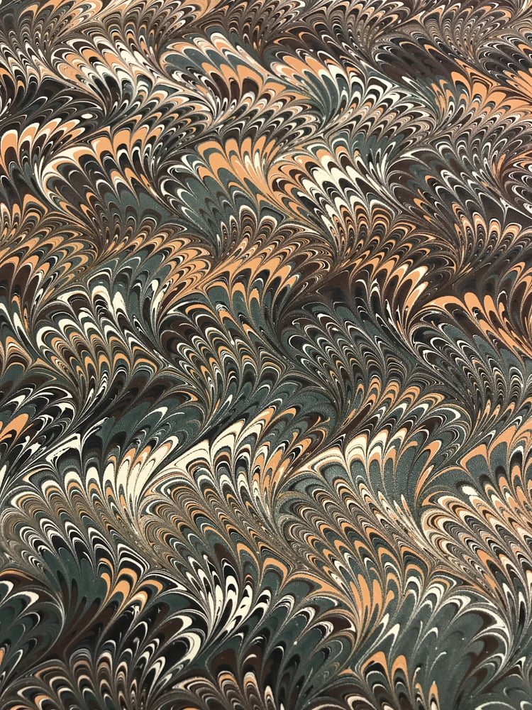 Image of Marbled Paper #41 'Green & Brown Traditional Wave'