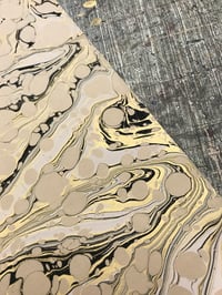 Image 2 of Marbled Paper #85 'Gold, black and white vein' on Fawn 