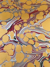 Image 2 of Marbled Paper #88 'Silver and Red vein' on Golden Yellow 