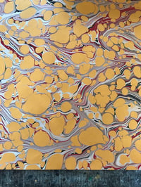 Image 4 of Marbled Paper #88 'Silver and Red vein' on Golden Yellow 
