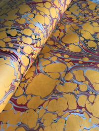 Image 5 of Marbled Paper #88 'Silver and Red vein' on Golden Yellow 