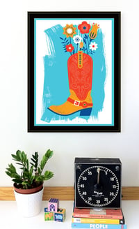 Image 1 of Howdy Love Cowboy Boot & Flowers Silkscreen Art Print  