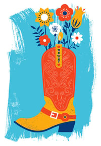 Image 2 of Howdy Love Cowboy Boot & Flowers Silkscreen Art Print  