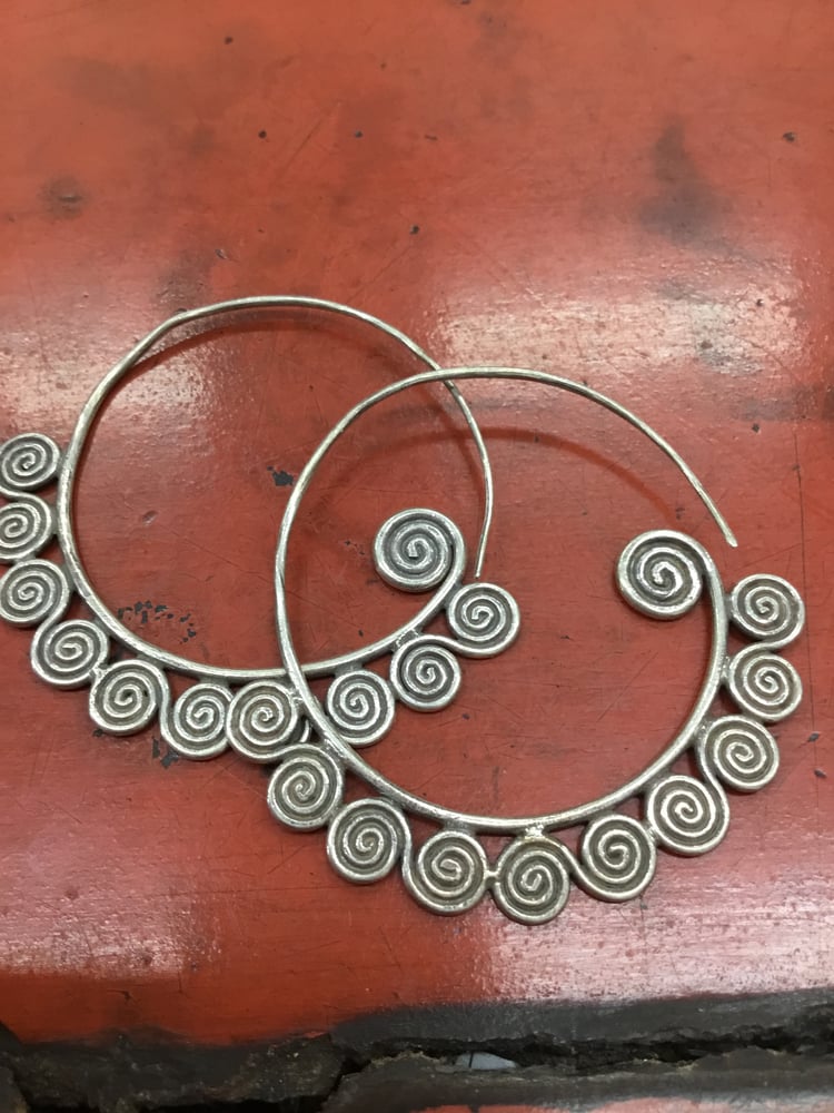 Image of Hilltribe silver hoop and spiral earrings 