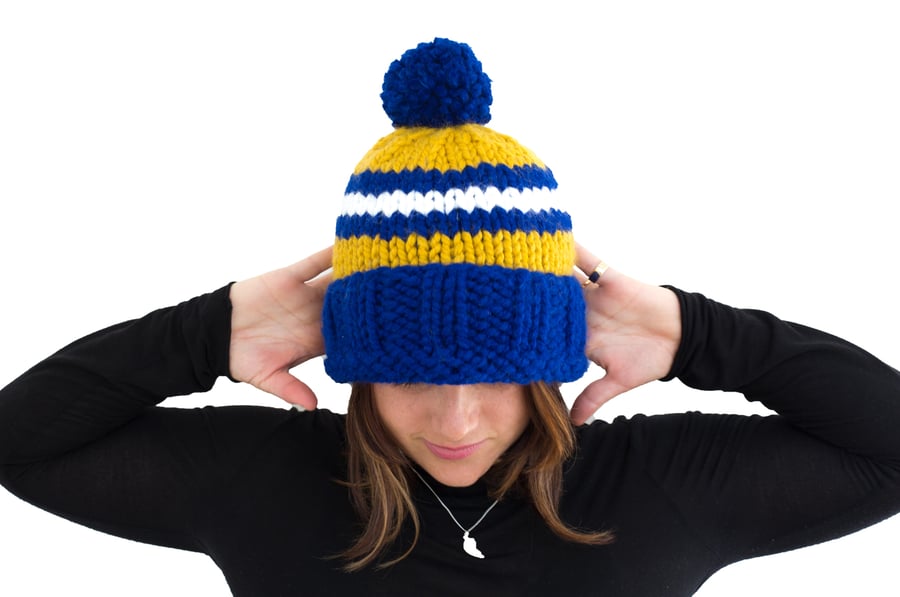 Image of Hand Knitted Leeds United Away Hat