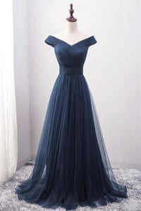 Image 1 of Off Shoulder Blue Tulle Floor Length Formal Dresses, Elegant Party Dresses, Bridesmaid Dresses