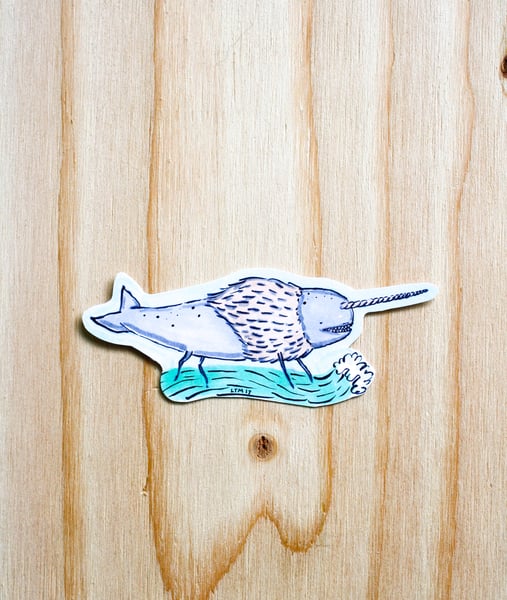Image of Land narwhal hand made sticker.