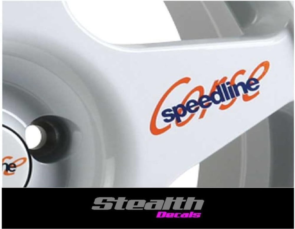 Image of 4x Speedline Corse Premium Wheel Decals Stickers Orange and blue
