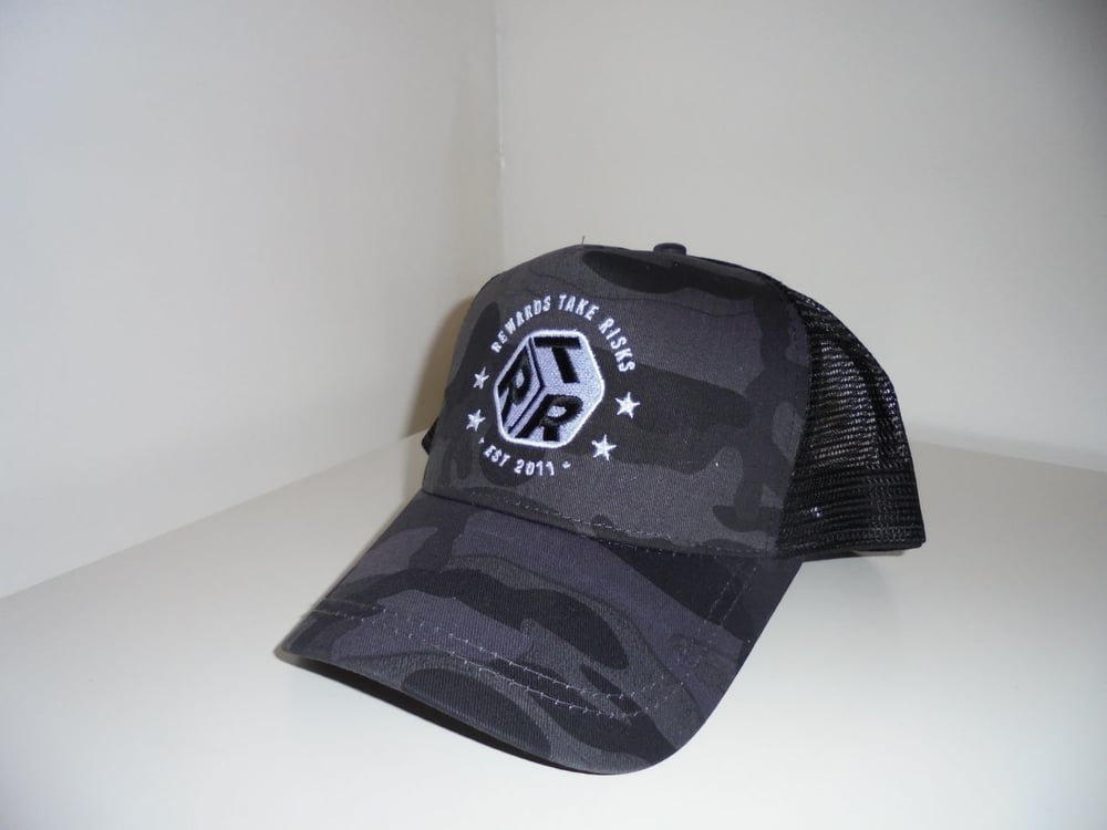 Image of Camo Rewards Take Risks Trucker Cap