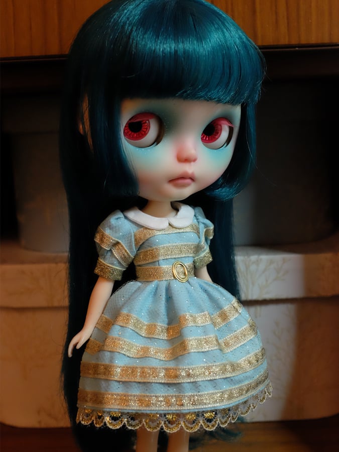 Image of Lounging Linda Gold Ribbon Babydoll Dress ~ Baby Blue
