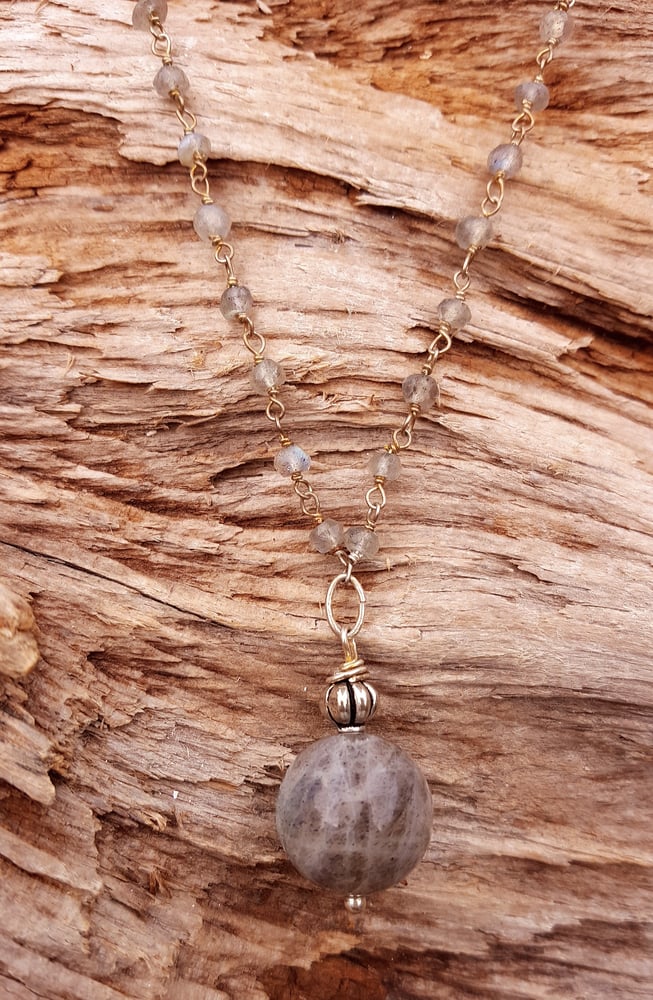 Image of 18 inch Labradorite necklace on a gemstone chain