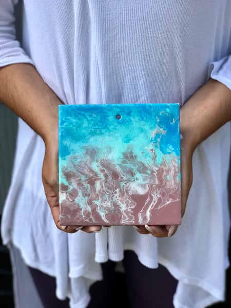 Image of "Shoreline", Acrylic on Ceramic Tile with Resin